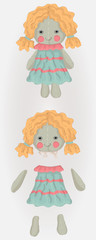 doll illustration. toy for girls. whole and in parts.