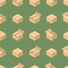 Seamless pattern with open and closed cardboard boxes. 