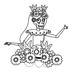 katrina skull with floral hair decoration comic character
