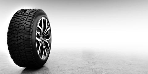 Wheel with modern alu rim on white background