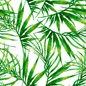 Tropical seamless pattern. Watercolor chaotic palm © Begin Again