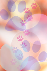 Fototapeta na wymiar Abstract background with soft pastel colors and paw print elements. Glowing backdrop, space for text