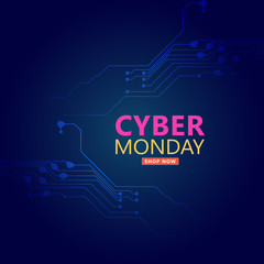 Cyber monday sale with circuit board background. Promotional online sale event. vector illustration