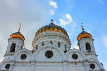 Cathedral of Christ the Saviour close up view in Moscow, Russia