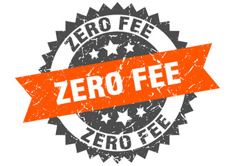 zero fee grunge stamp with orange band. zero fee