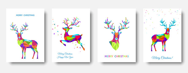 Colorful Christmas  reindeer and  snowflakes. © alenaohneva
