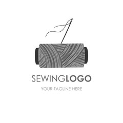 Handicraft Sewing Logo. Sew box thread logotype.