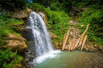 Mountain river waterfall landscape. Waterfall river