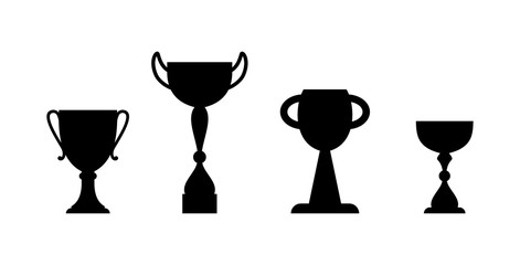 set of cups, sports award symbol, isolated silhouettes on a white background
