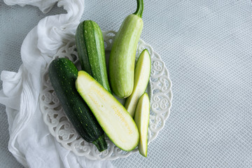 Fresh ripe garden zucchini. Raw organic vegetables