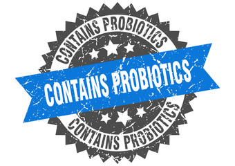 Obraz premium contains probiotics grunge stamp with blue band. contains probiotics