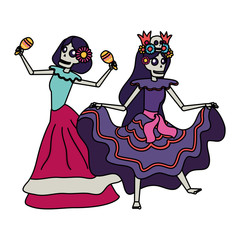 mexican katrinas skulls playing maracas comic characters