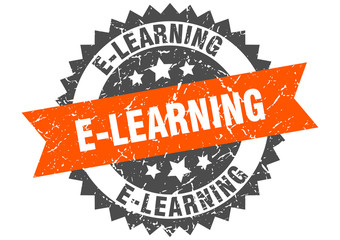 e-learning grunge stamp with orange band. e-learning