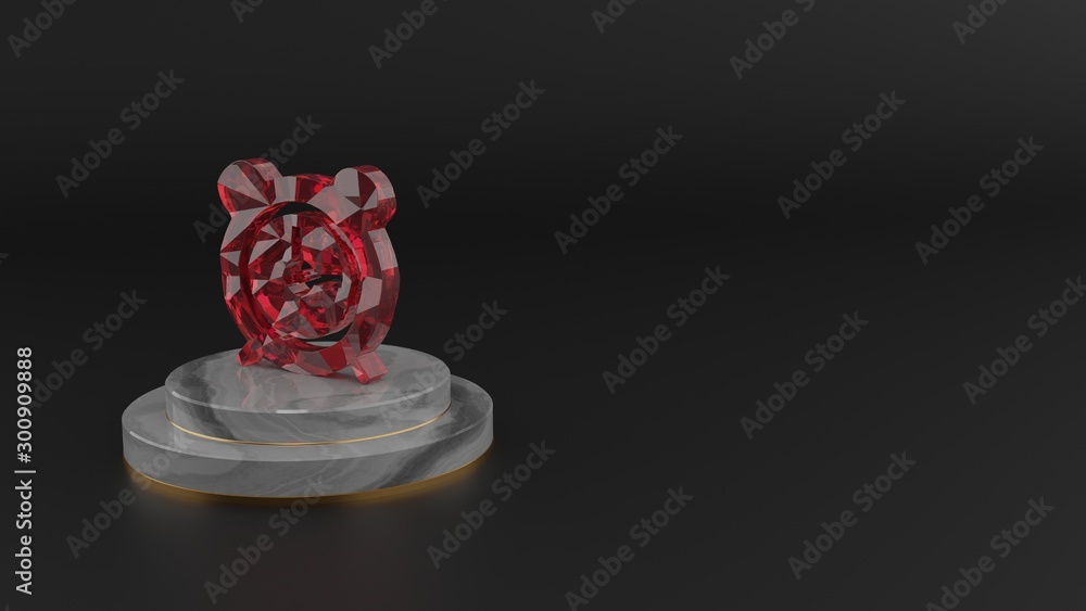 Poster 3d rendering of red gemstone symbol of alarm clock icon