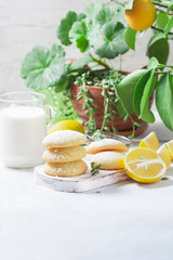 Homemade lemon cookies on a light background.