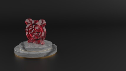 3D rendering of red gemstone symbol of alarm clock icon