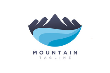 Illustration Vector Graphic of Mountain with Wave of Water Sea. Logo and Icon Perfect for Adventure, Travel, Climbing, Exploration, Camping, Tourism, etc.