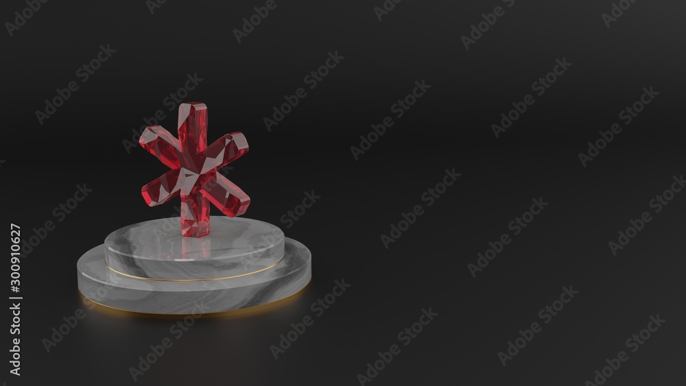 Poster 3d rendering of red gemstone symbol of asterisk icon