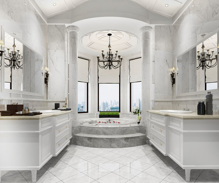 3d Rendering Classic Modern Bathroom With Luxury Tile Decor