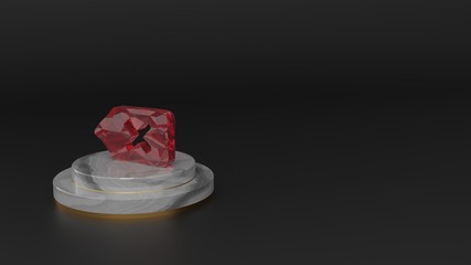 3D rendering of red gemstone symbol of backspace icon