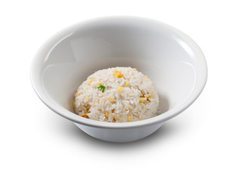 bol de arroz sobre fondo blanco,   rice  three delights on white background 