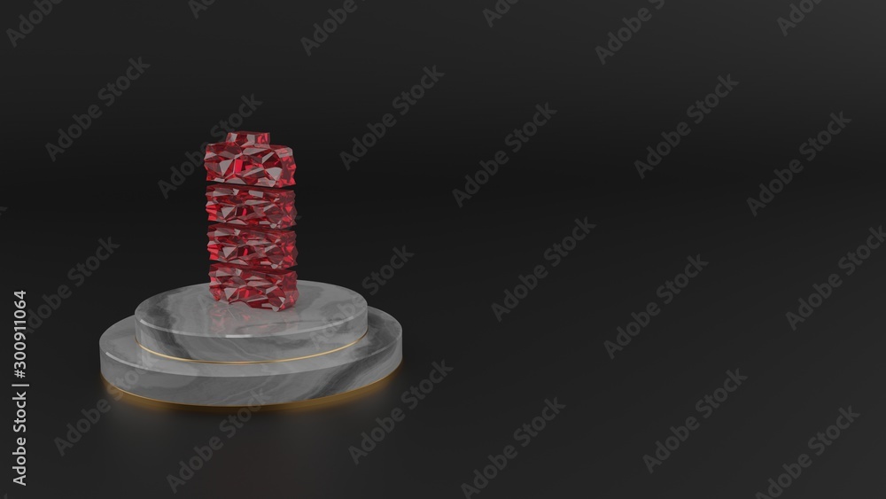 Poster 3d rendering of red gemstone vertical symbol of full battery icon
