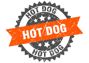 hot dog grunge stamp with orange band. hot dog