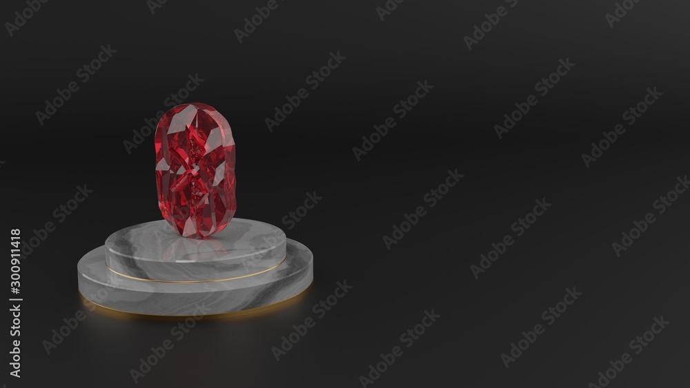 Poster 3d rendering of red gemstone symbol of bluetooth icon