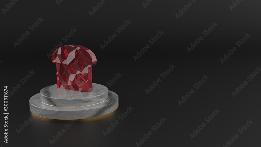Poster 3d rendering of red gemstone symbol of bread slice icon