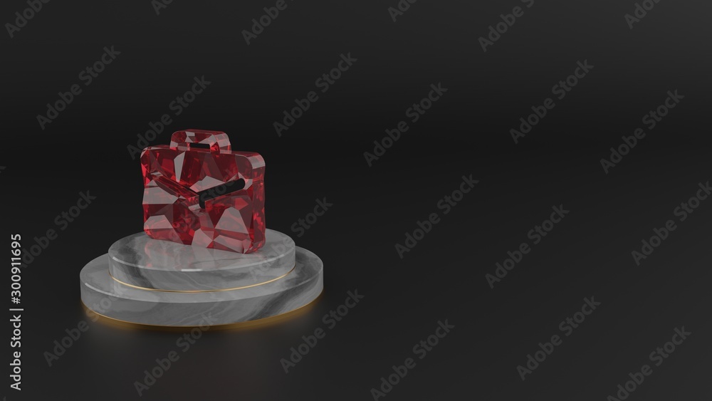 Poster 3d rendering of red gemstone symbol of briefcase icon
