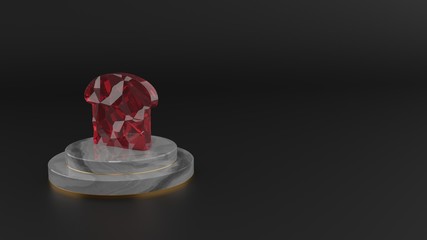3D rendering of red gemstone symbol of bread slice icon