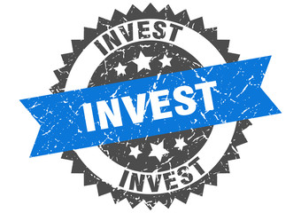 invest grunge stamp with blue band. invest