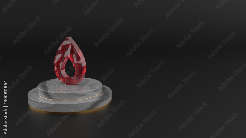 Poster 3d rendering of red gemstone symbol of flame icon