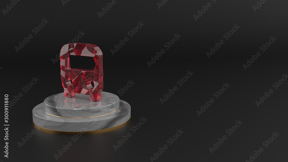 Poster 3d rendering of red gemstone symbol of front view of a bus icon