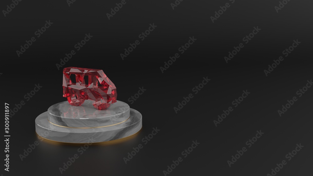 Poster 3d rendering of red gemstone symbol of side view of a bus icon