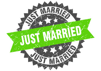 just married grunge stamp with green band. just married