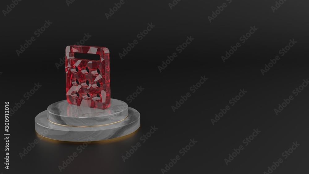 Poster 3d rendering of red gemstone symbol of calculator icon