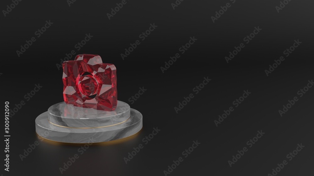 Poster 3d rendering of red gemstone symbol of camera icon