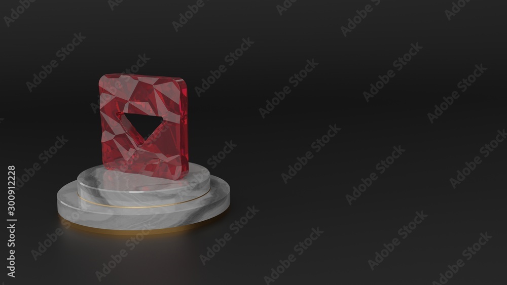 Poster 3d rendering of red gemstone symbol of caret square down icon