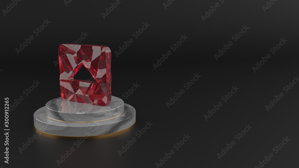 Poster 3d rendering of red gemstone symbol of caret square up icon
