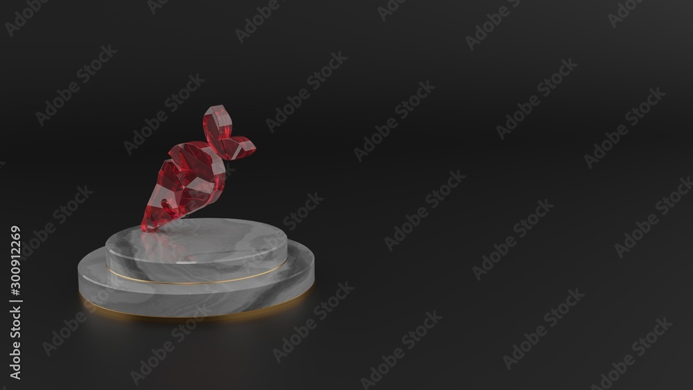 Poster 3d rendering of red gemstone symbol of carrot icon