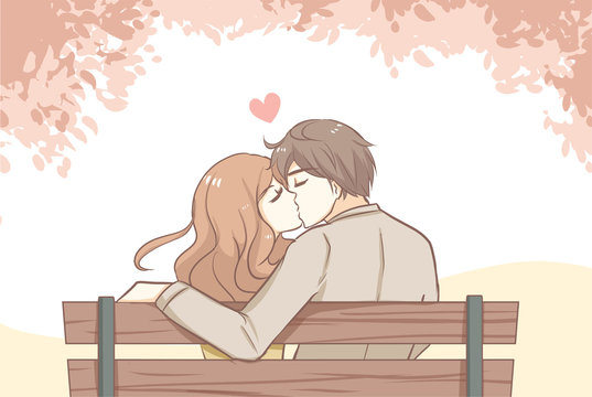 Anime Couple Kiss Png Vector Freeuse Library  Short Hair Girl Couple  Transparent Png  vhv