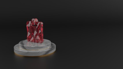 3D rendering of red gemstone symbol of clipboard icon