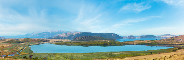 Salt Butrint lake panorama, Albania.