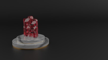 3D rendering of red gemstone symbol of clipboard list icon