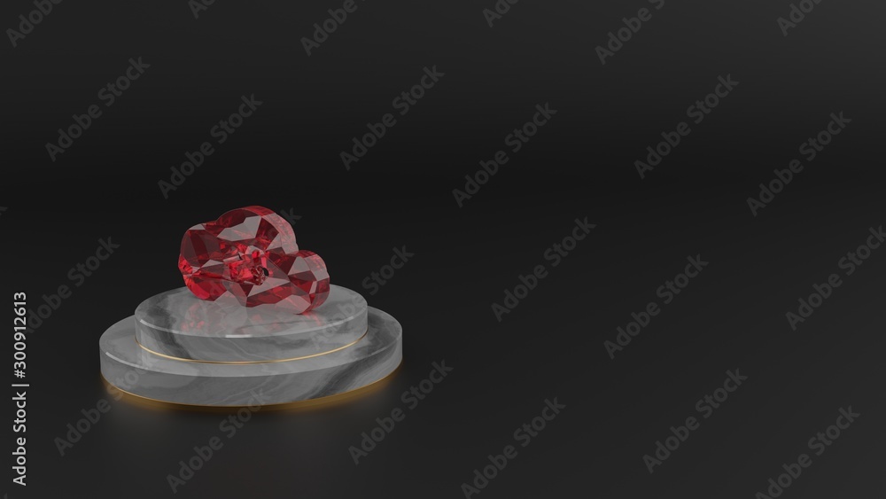 Poster 3d rendering of red gemstone symbol of cloud transfer data icon