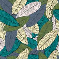 Hand drawn exotic plant wallpaper. Forest leaf seamless pattern.