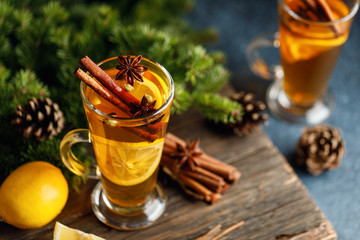 Spicy grog cocktail. Christmas or New Year hot winter drink.  Autumn and winter cocktail - grog,...