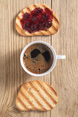 Toasted bread with jam and coffee