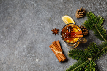 Spicy grog cocktail. Christmas or New Year hot winter drink.  Autumn and winter cocktail - grog,...